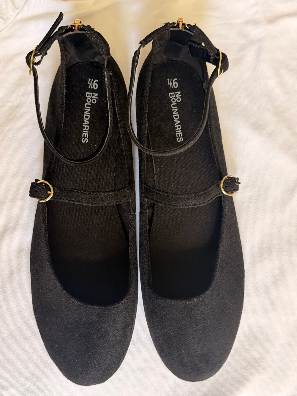 No Boundaries Black Mary Jane Flats with Gold Buckles